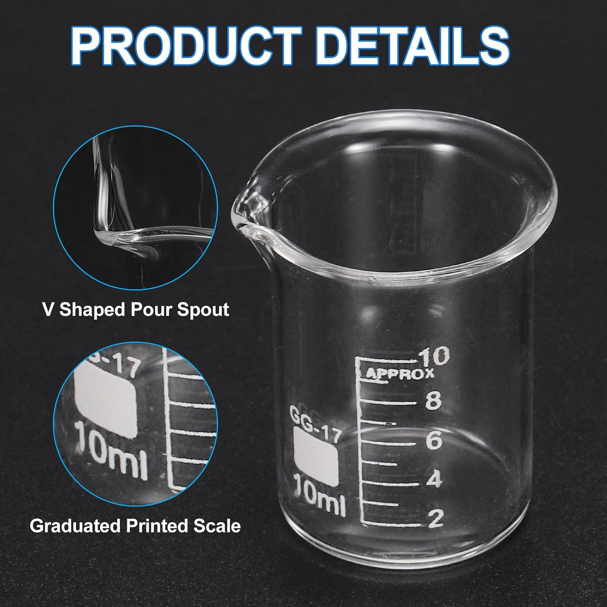 250ml Glass Beaker, 2 Pack Measuring Glass Beaker Graduated Borosilicate Lab Cups Mug Low Form Heat Safe Transparent with 50pcs Wood Sticks for Laboratory Science Kitchen Liquids