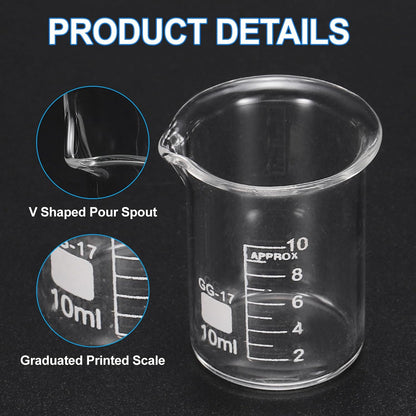 250ml Glass Beaker, 2 Pack Measuring Glass Beaker Graduated Borosilicate Lab Cups Mug Low Form Heat Safe Transparent with 50pcs Wood Sticks for Laboratory Science Kitchen Liquids