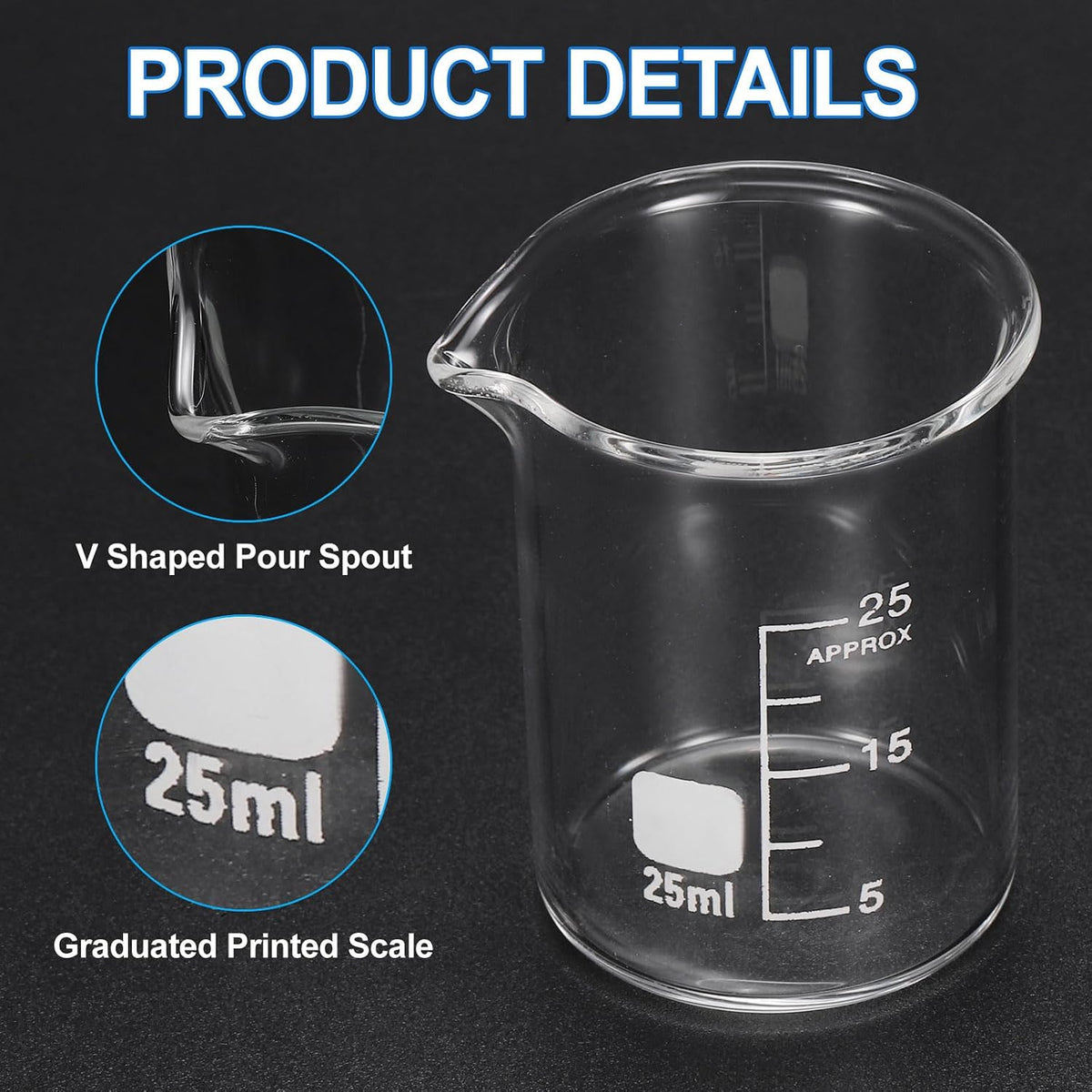 250ml Glass Beaker, 2 Pack Measuring Glass Beaker Graduated Borosilicate Lab Cups Mug Low Form Heat Safe Transparent with 50pcs Wood Sticks for Laboratory Science Kitchen Liquids
