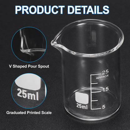 250ml Glass Beaker, 2 Pack Measuring Glass Beaker Graduated Borosilicate Lab Cups Mug Low Form Heat Safe Transparent with 50pcs Wood Sticks for Laboratory Science Kitchen Liquids