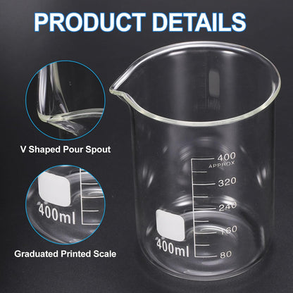 250ml Glass Beaker, 2 Pack Measuring Glass Beaker Graduated Borosilicate Lab Cups Mug Low Form Heat Safe Transparent with 50pcs Wood Sticks for Laboratory Science Kitchen Liquids