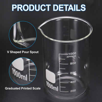 250ml Glass Beaker, 2 Pack Measuring Glass Beaker Graduated Borosilicate Lab Cups Mug Low Form Heat Safe Transparent with 50pcs Wood Sticks for Laboratory Science Kitchen Liquids