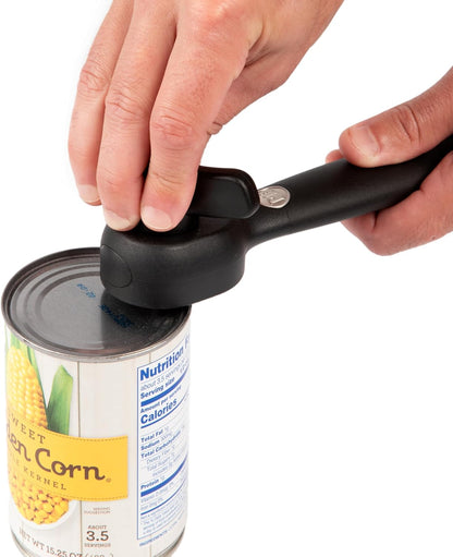 Safety Can Opener - Smooth Edge Manual Can Opener with Ergonomic Handle for Easy Use, Lid Resealable Design, Eliminates Sharp Edges