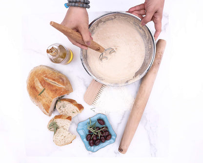 13.5" Original Danish Dough Whisk/Dutch Whisk and Baker‘s Bench/Counter Brush-Bakers Bread Kit Bundle-Hand Mixer/Blender for Cake Bread Pizza and Pastry Making, Stainless steel