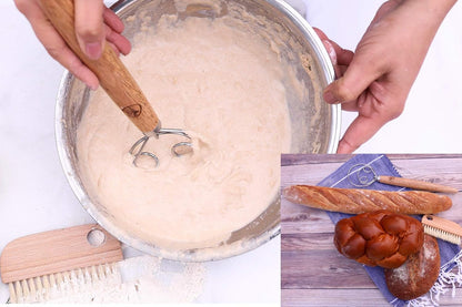 13.5" Original Danish Dough Whisk/Dutch Whisk and Baker‘s Bench/Counter Brush-Bakers Bread Kit Bundle-Hand Mixer/Blender for Cake Bread Pizza and Pastry Making, Stainless steel