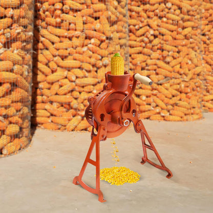 Manual Corn Thresher Hand Corn Sheller with Wooden Handle, Hand Corn Sheller Heavy Duty Shelling Machine Corn Thresher & Peeling Peeler Corn Cob Stripper Tool (orange)