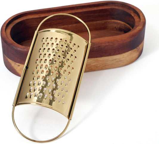 Box Cheese Grater With Container Stainless Steel Parmesan Cheese Grater With Wood Handle Shredder Zester Grater Box Kitchen Handheld Cheese Spoon Grater-Gold Colour (Without Handle)