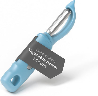 Vegetable Peeler 1 Count 7.5 x 1.5 x 0.5 Inches Stainless Steel Kitchen Peeler With Ergonomic Soft Grip Handle And Swivel Blade, Durable Blue For Fruits And Veggies