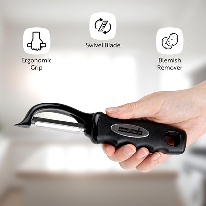Vegetable Peeler 1 Count 7.5 x 1.5 x 0.5 Inches Stainless Steel Kitchen Peeler With Ergonomic Soft Grip Handle And Swivel Blade, Durable Blue For Fruits And Veggies