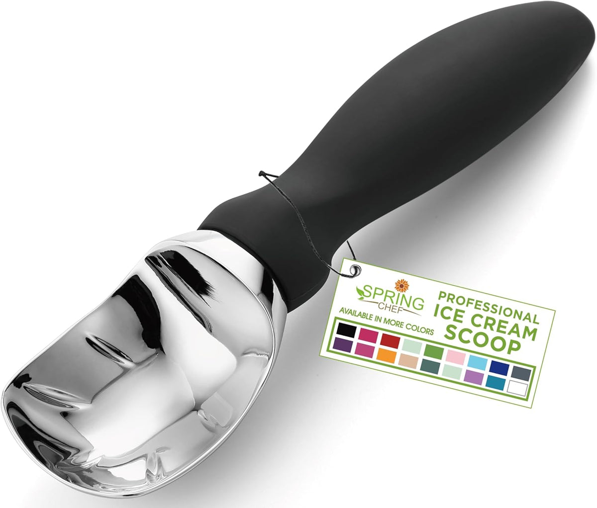 Heavy Duty Metal Ice Cream Scoop with Soft Grip Handle, Black