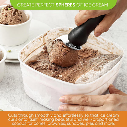 Heavy Duty Metal Ice Cream Scoop with Soft Grip Handle, Black