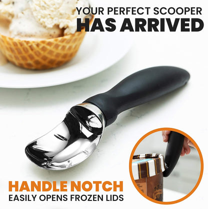 Heavy Duty Metal Ice Cream Scoop with Soft Grip Handle, Black