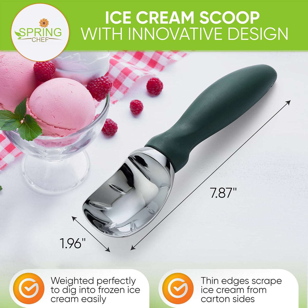 Heavy Duty Metal Ice Cream Scoop with Soft Grip Handle, Black