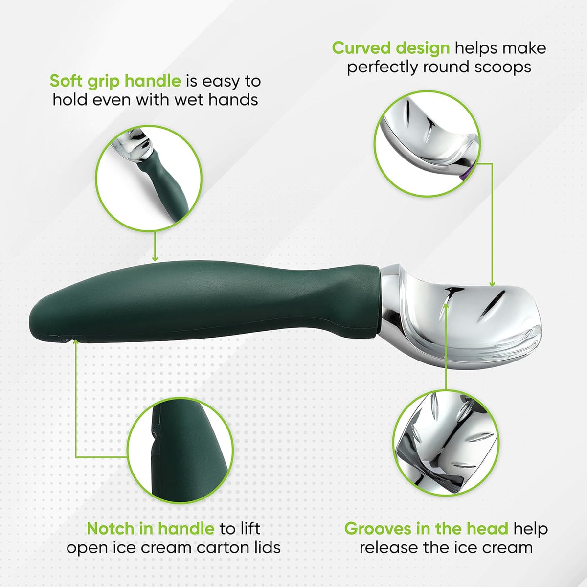Heavy Duty Metal Ice Cream Scoop with Soft Grip Handle, Black