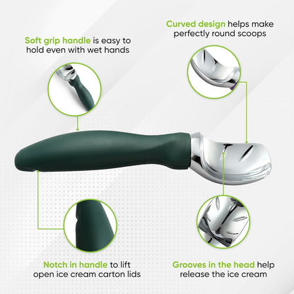 Heavy Duty Metal Ice Cream Scoop with Soft Grip Handle, Black