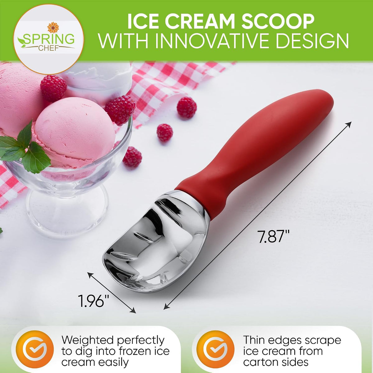 Heavy Duty Metal Ice Cream Scoop with Soft Grip Handle, Black