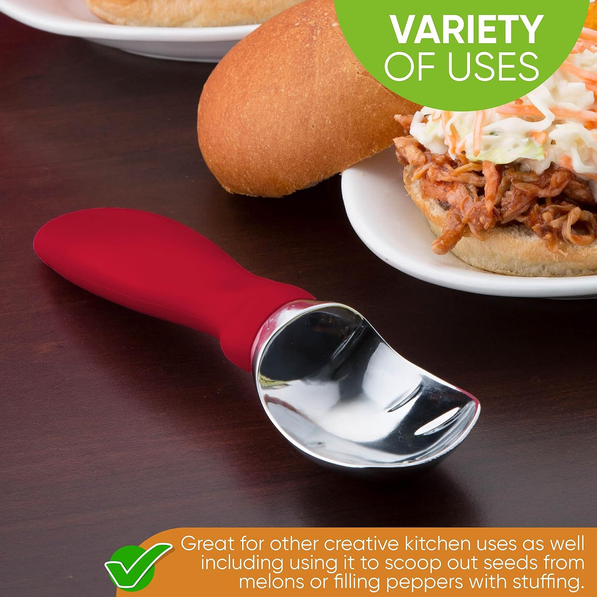 Heavy Duty Metal Ice Cream Scoop with Soft Grip Handle, Black