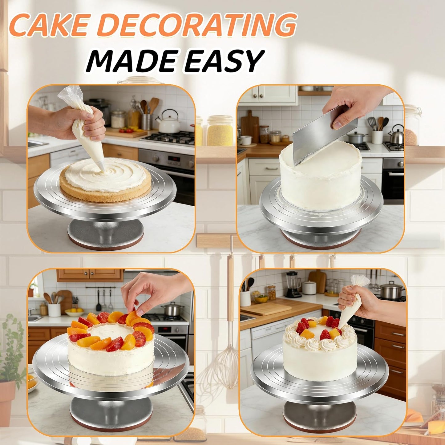 Cake Decorating Kit 35 Pieces - 24 Piping Tips Set with 12 Inch Turntable, Reusable Pastry Bag, Icing Spatula, Scraper, Couplers - Baking Tools for Beginners, Professional Cake Decorating Supplies