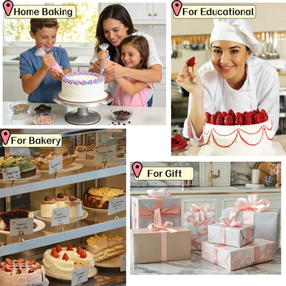Cake Decorating Kit 35 Pieces - 24 Piping Tips Set with 12 Inch Turntable, Reusable Pastry Bag, Icing Spatula, Scraper, Couplers - Baking Tools for Beginners, Professional Cake Decorating Supplies