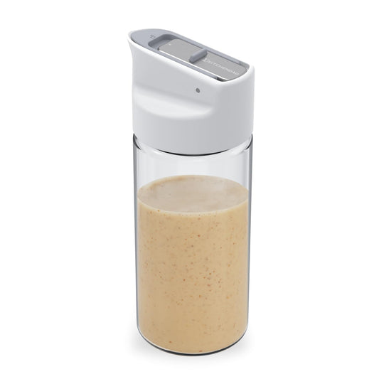 Glass Salad Dressing Shaker Bottle with Fresh-Keeping Lock Mechanism, Drip-free Spout, 12 oz Homemade Oil and Vinegar Salad Dressing Container Mixer Dispenser, Dishwasher Safe