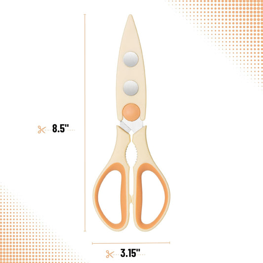 All Purpose Kitchen Shears with Protective Sheath, 8 Inch | Dishwasher Safe, Stainless Steel Food Scissors with Micro-Serrated Blades, Durable Utility Kitchen Shears, Cream & Tan