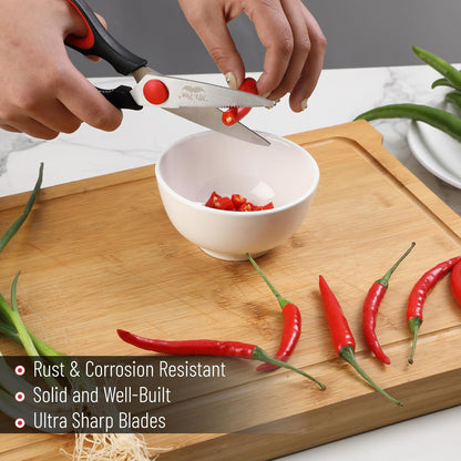 All Purpose Kitchen Shears with Protective Sheath, 8 Inch | Dishwasher Safe, Stainless Steel Food Scissors with Micro-Serrated Blades, Durable Utility Kitchen Shears, Cream & Tan