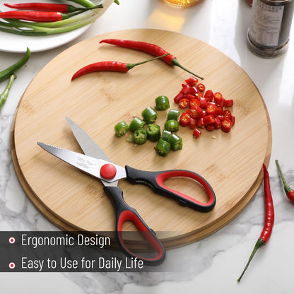 All Purpose Kitchen Shears with Protective Sheath, 8 Inch | Dishwasher Safe, Stainless Steel Food Scissors with Micro-Serrated Blades, Durable Utility Kitchen Shears, Cream & Tan