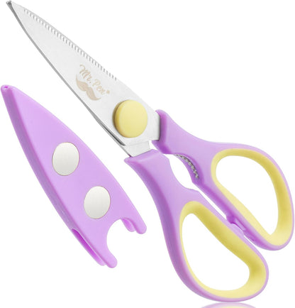 All Purpose Kitchen Shears with Protective Sheath, 8 Inch | Dishwasher Safe, Stainless Steel Food Scissors with Micro-Serrated Blades, Durable Utility Kitchen Shears, Cream & Tan