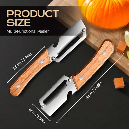 Multi-Functional Stainless Steel Thickened Fruit Peeler Knife for Kitchen, Ultra-Sharp Blade with Wooden Handle and Bottle Opener, For Vegetables or Fruits that Need to Be Peeled
