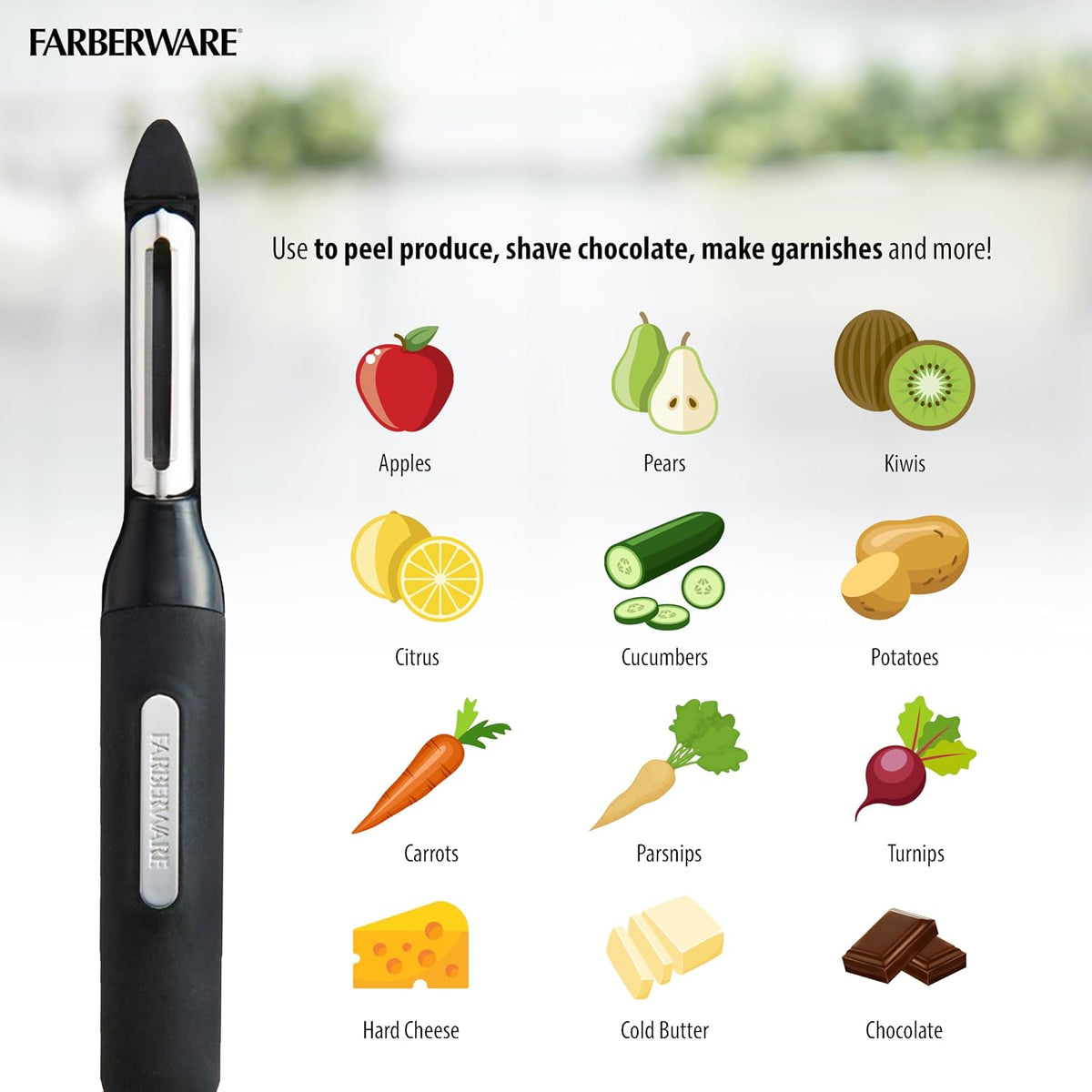 Euro Vegetable Peeler with Soft-Grip Handle, Stainless Steel Blade, Built-In Bud Remover, Dishwasher Safe - Kitchen Peeler for Potatoes, Carrots, and More