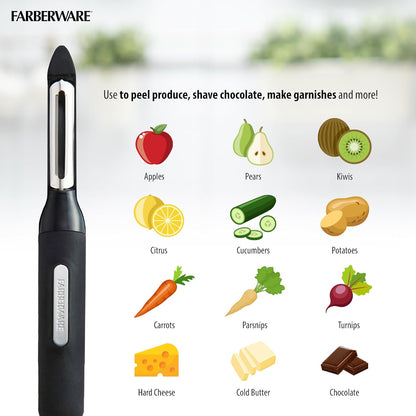 Euro Vegetable Peeler with Soft-Grip Handle, Stainless Steel Blade, Built-In Bud Remover, Dishwasher Safe - Kitchen Peeler for Potatoes, Carrots, and More