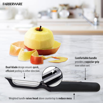 Euro Vegetable Peeler with Soft-Grip Handle, Stainless Steel Blade, Built-In Bud Remover, Dishwasher Safe - Kitchen Peeler for Potatoes, Carrots, and More