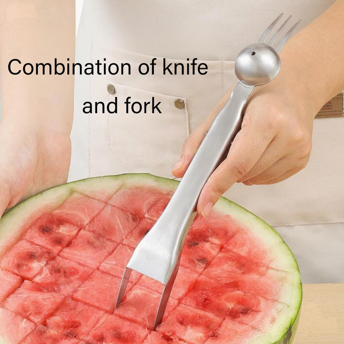 2Packs 3-in-1 Watermelon Fork Slicer,Portable Stainless steel Watermelon Slicer with Melon Baller Scoop Extra,Dual Head Stainless Steel Fruit Forks Knife for Family Parties Camping