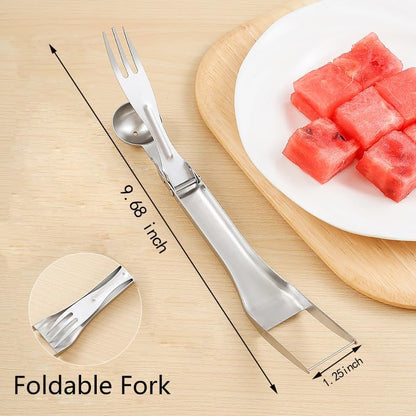 2Packs 3-in-1 Watermelon Fork Slicer,Portable Stainless steel Watermelon Slicer with Melon Baller Scoop Extra,Dual Head Stainless Steel Fruit Forks Knife for Family Parties Camping