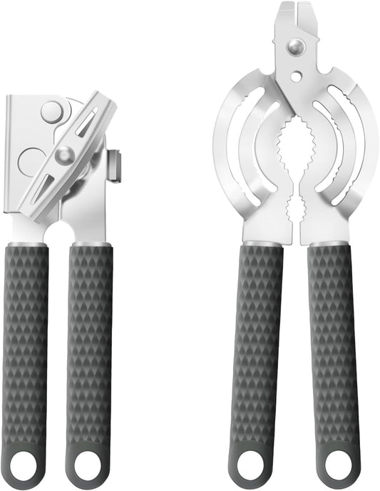 Manual Can Opener Heavy Duty - Hand Held Abrelatas with Stainless Steel Sharp Blade, Smooth Edge for Seniors, Comfort Grip Handle, Easy Turn Hand Can Opener with Magnet for Kitchen Camping, 2Pack