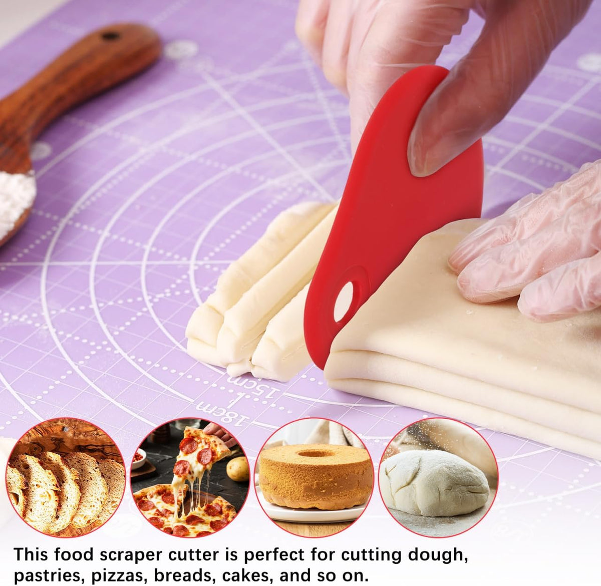 Silicone Dough Scraper Red 4.99", Flexible Bowl Scraper