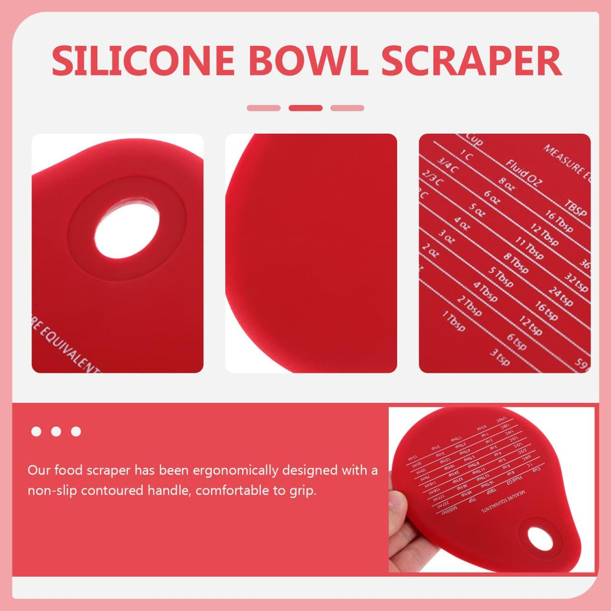 Silicone Dough Scraper Red 4.99", Flexible Bowl Scraper