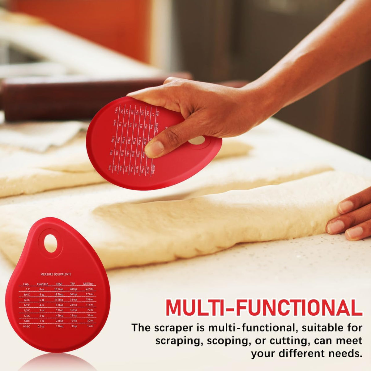 Silicone Dough Scraper Red 4.99", Flexible Bowl Scraper