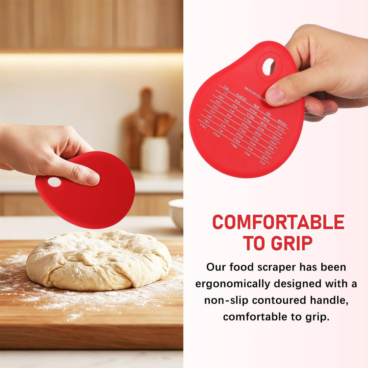 Silicone Dough Scraper Red 4.99", Flexible Bowl Scraper