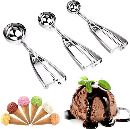 3 Pcs 3 Size Cookie Scoop Set Stainless Steel Ice Cream Scoop (1.6" + 2" + 2.4")