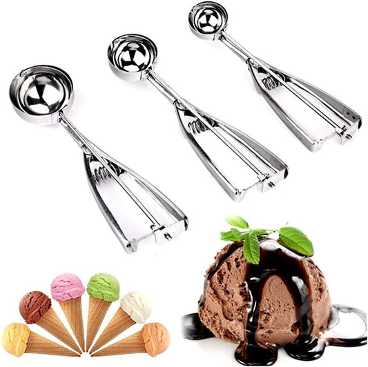3 Pcs 3 Size Cookie Scoop Set Stainless Steel Ice Cream Scoop (1.6" + 2" + 2.4")