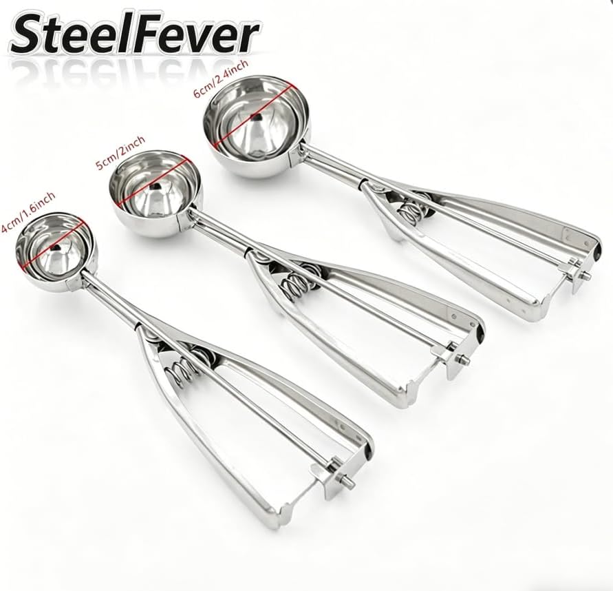 3 Pcs 3 Size Cookie Scoop Set Stainless Steel Ice Cream Scoop (1.6" + 2" + 2.4")