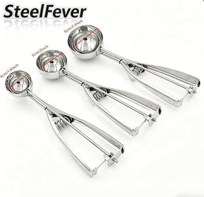 3 Pcs 3 Size Cookie Scoop Set Stainless Steel Ice Cream Scoop (1.6" + 2" + 2.4")