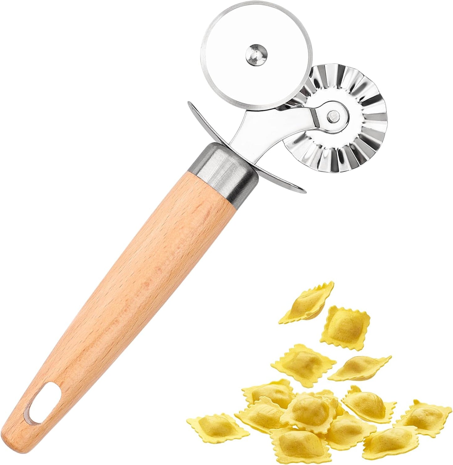 Pastry Cutter Wheel, Crinkle Wheel with Beech Wood Handle | 304 stainless steel crinkle blade, beech wood handle, multi-use for pizza pasta pastry cookie ravioli, 5 variants