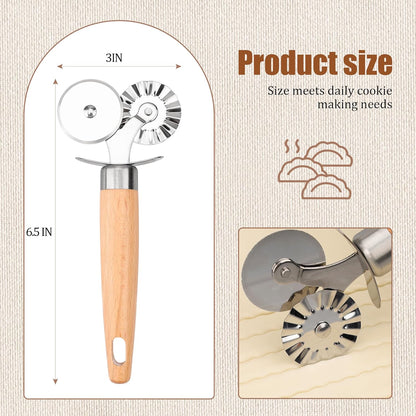 Pastry Cutter Wheel, Crinkle Wheel with Beech Wood Handle | 304 stainless steel crinkle blade, beech wood handle, multi-use for pizza pasta pastry cookie ravioli, 5 variants