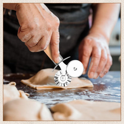 Pastry Cutter Wheel, Crinkle Wheel with Beech Wood Handle | 304 stainless steel crinkle blade, beech wood handle, multi-use for pizza pasta pastry cookie ravioli, 5 variants