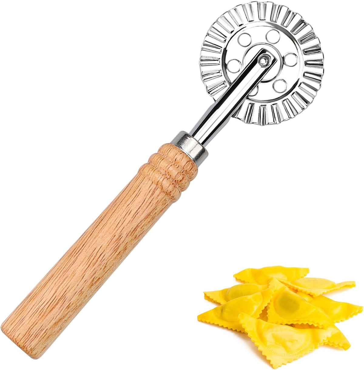 Pastry Cutter Wheel, Crinkle Wheel with Beech Wood Handle | 304 stainless steel crinkle blade, beech wood handle, multi-use for pizza pasta pastry cookie ravioli, 5 variants