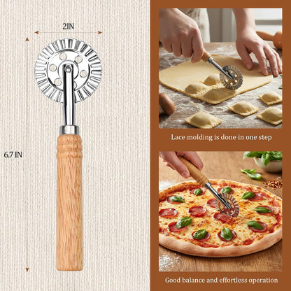 Pastry Cutter Wheel, Crinkle Wheel with Beech Wood Handle | 304 stainless steel crinkle blade, beech wood handle, multi-use for pizza pasta pastry cookie ravioli, 5 variants