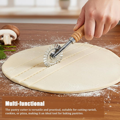 Pastry Cutter Wheel, Crinkle Wheel with Beech Wood Handle | 304 stainless steel crinkle blade, beech wood handle, multi-use for pizza pasta pastry cookie ravioli, 5 variants