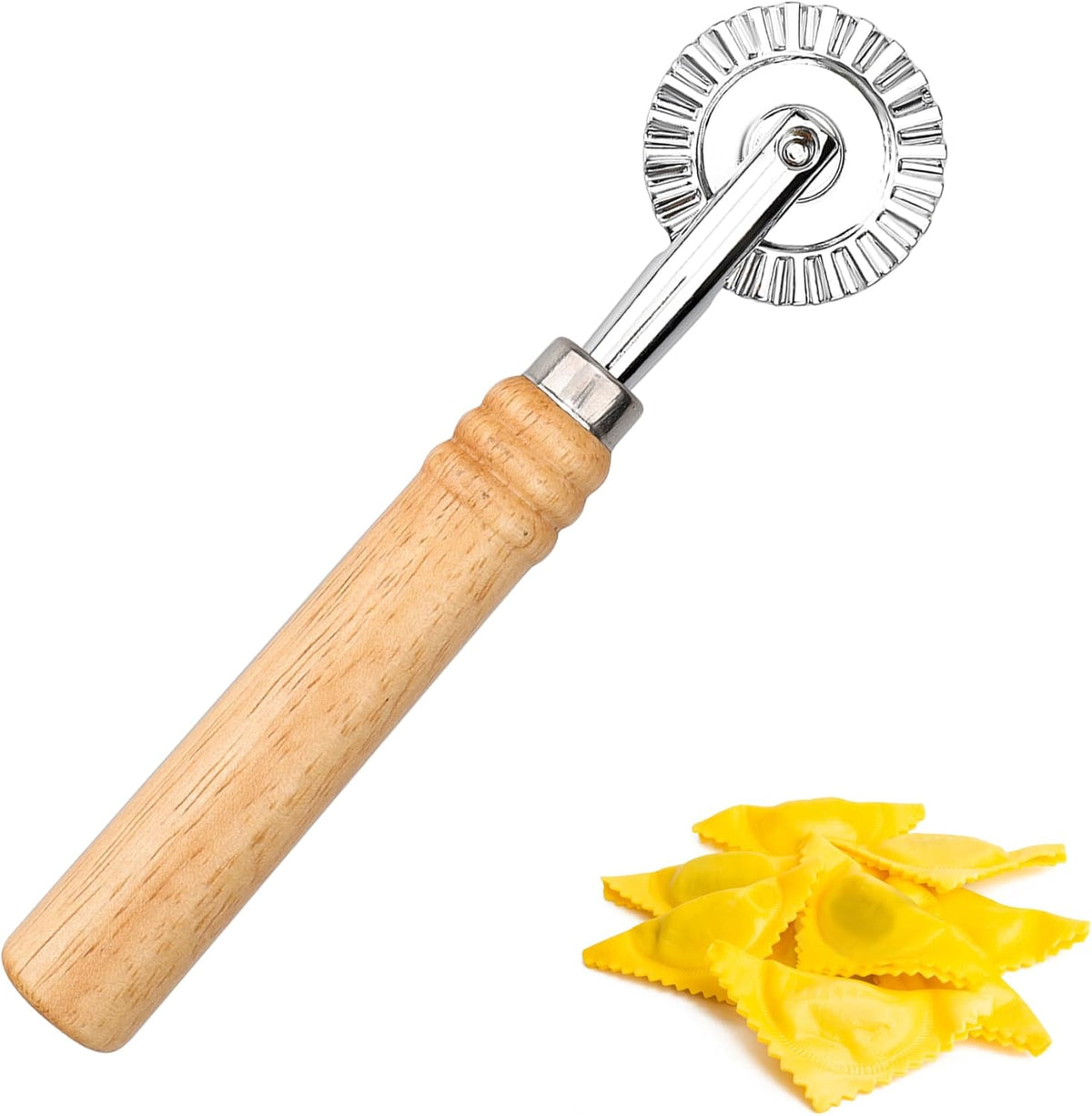 Pastry Cutter Wheel, Crinkle Wheel with Beech Wood Handle | 304 stainless steel crinkle blade, beech wood handle, multi-use for pizza pasta pastry cookie ravioli, 5 variants